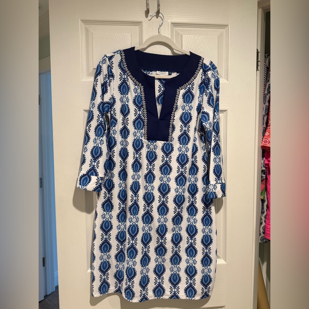 Cabana Life Blue and White Long Sleeve Dress